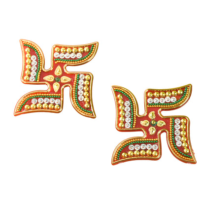 Wukusy decorative Swastik sticker 2-piece set for home improvement, featuring traditional symbols on a white background.