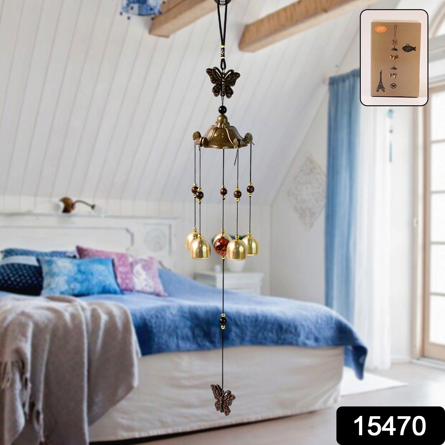 Wukusy decorative outdoor wind bell chimes hanging for home decor, featuring metal design and hanging loop for garden or porch.