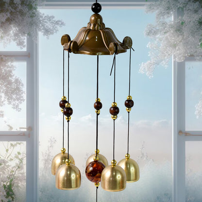 Wukusy decorative outdoor wind chime hanging ornament with metal bells and intricate design for garden or porch decor.