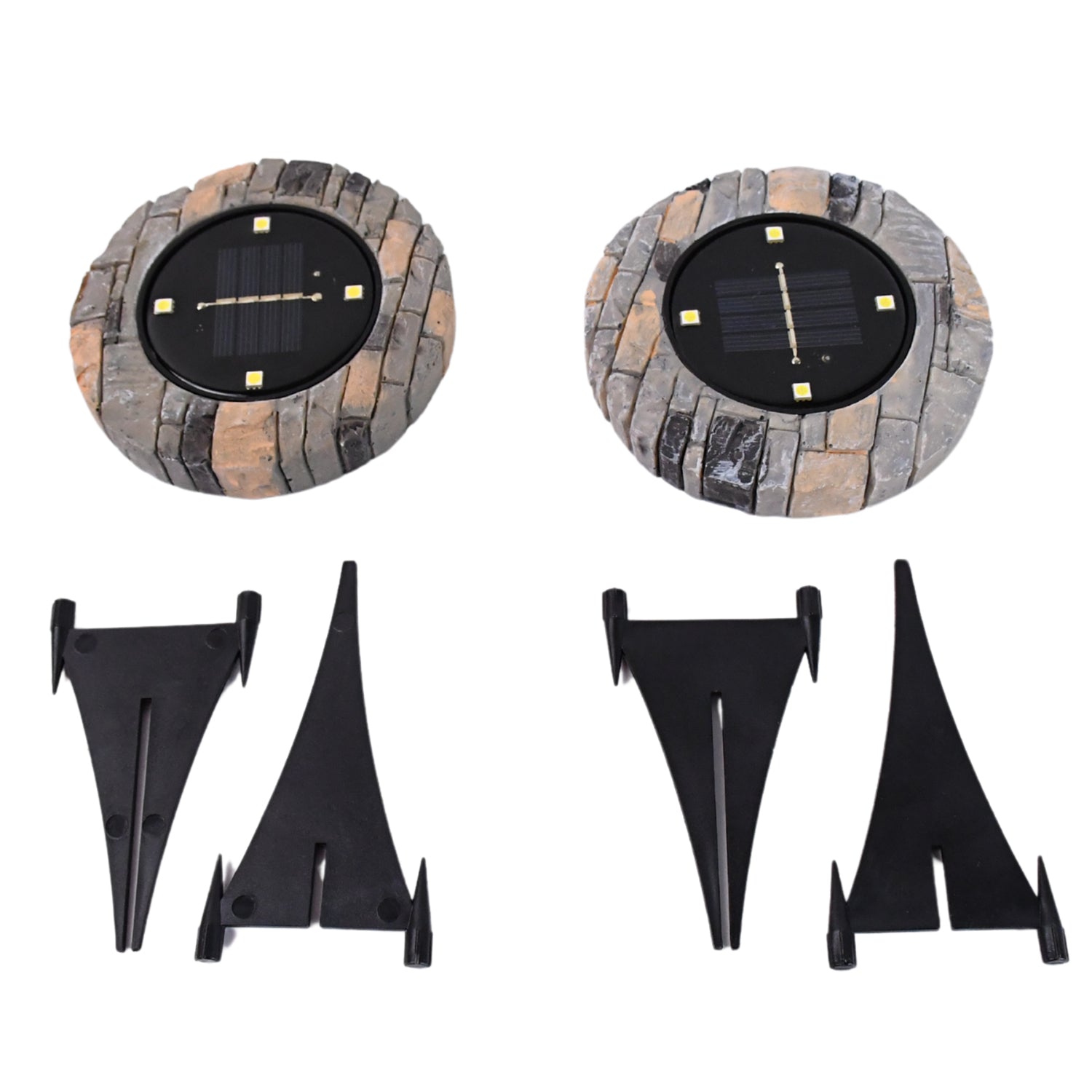 Wukusy heavy-duty outdoor solar disk pathway lights with 4 LED, slate finish, ideal for garden or walkway illumination, 2-pack.