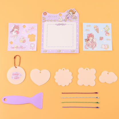 Wukusy DIY shrink art keychain making kit for kids, includes colorful supplies for creative home improvement craft projects.