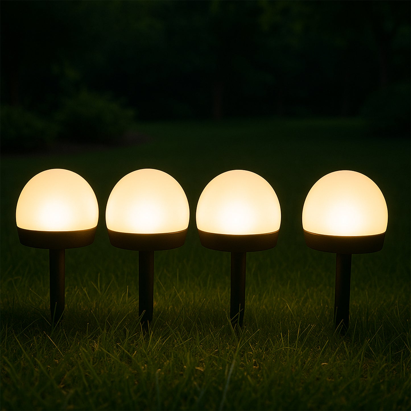 Wukusy Dome Solar Garden Light Set with four outdoor lights, ideal for garden decoration and energy-efficient home improvement.