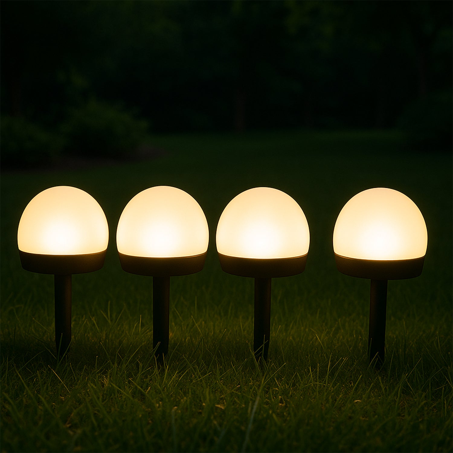 Wukusy Dome Solar Garden Light Set with four outdoor lights, ideal for garden decoration and energy-efficient home improvement.