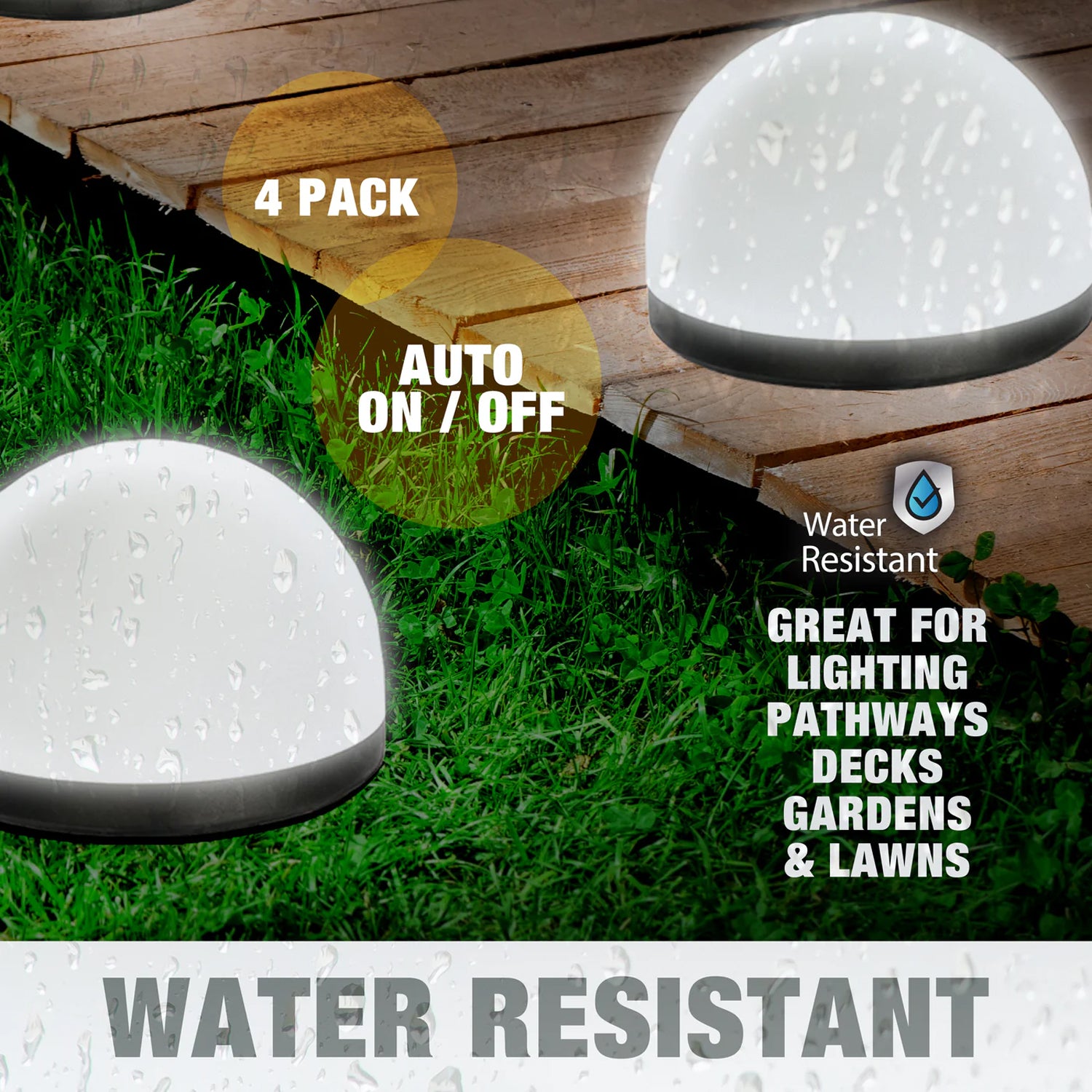 Set of four Wukusy Dome Solar Garden Lights for outdoor home improvement, featuring rounded design and solar-powered illumination.