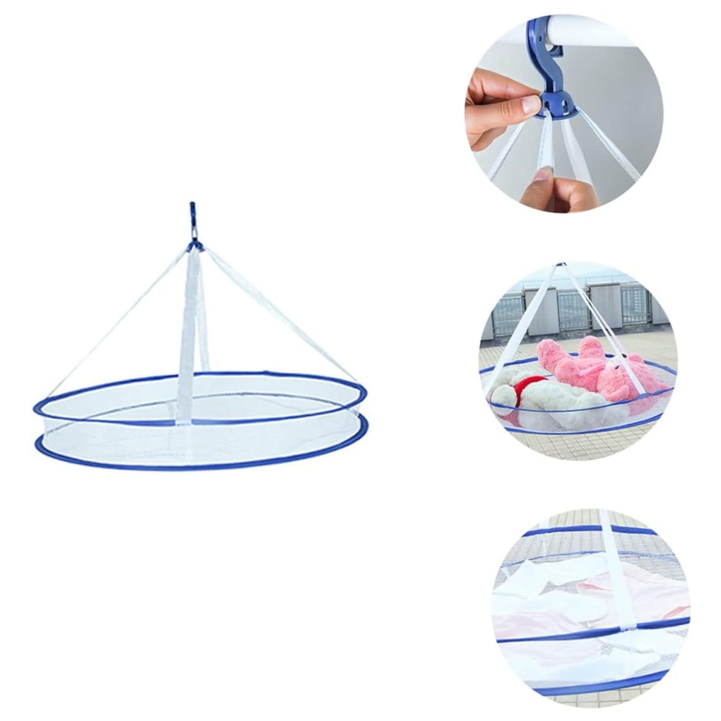 Wukusy hanging drying rack and basket for laundry, compact home improvement solution, with multiple hanging bars for clothes.