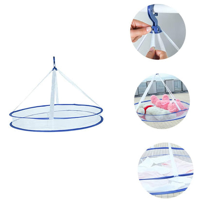 Wukusy hanging drying rack and basket for laundry, compact home improvement solution, with multiple hanging bars for clothes.