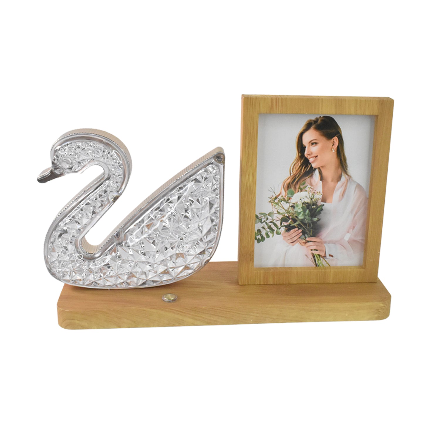 Wukusy duck-shaped crystal LED lamp photo frame night light, romantic love couple home decor, wedding gift, soft illumination