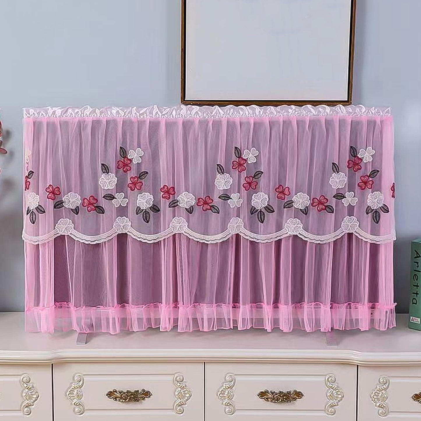 Wukusy 65-inch dustproof cloth cover protecting indoor TV screen from dust and scratches in a home setting