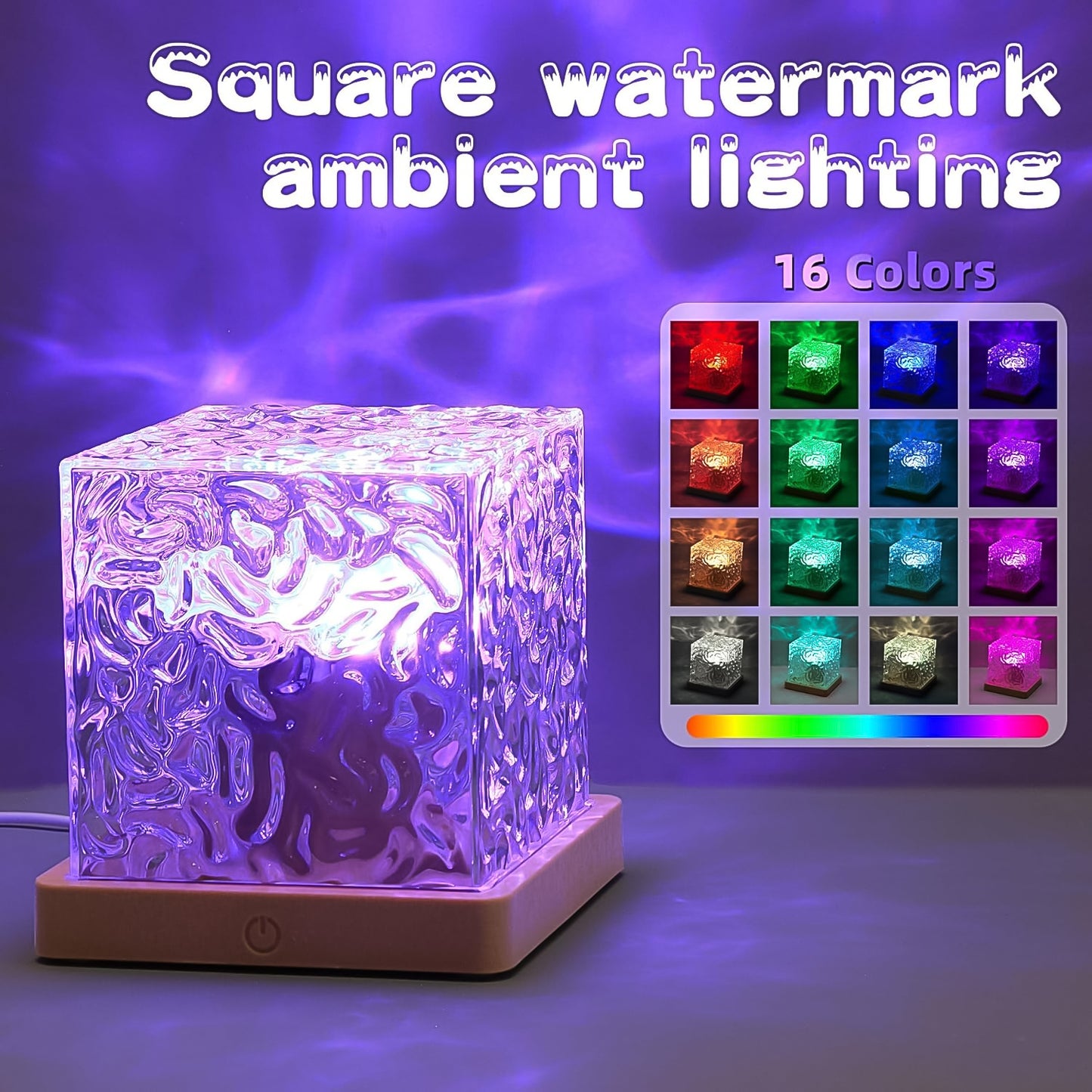 Wukusy dynamic rotating water ripple night lamp with remote control, creating soothing water ripple effects for home decor.