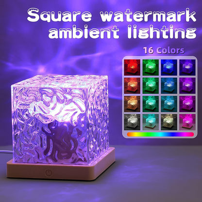 Wukusy dynamic rotating water ripple night lamp with remote control, creating soothing water ripple effects for home decor.