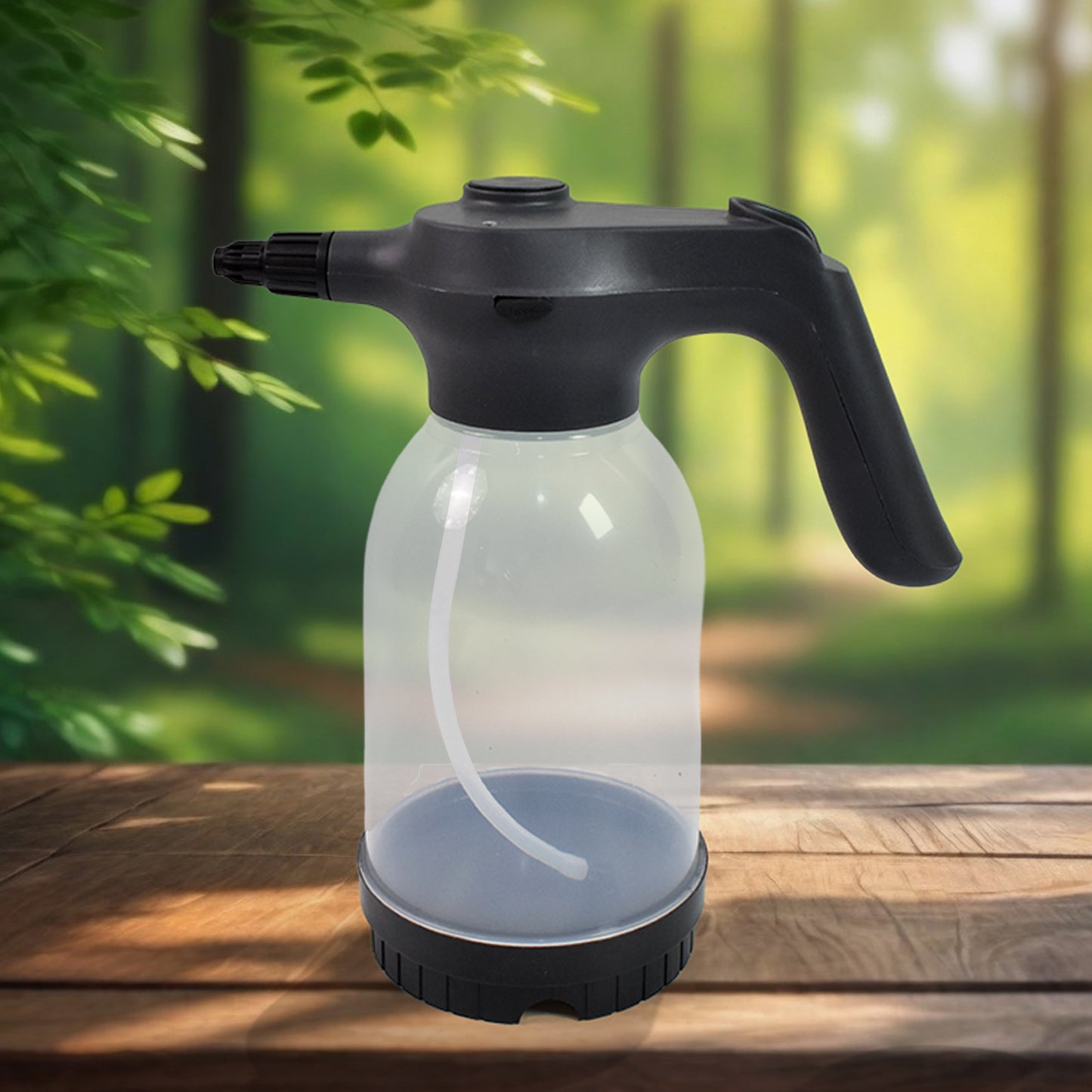 Wukusy electric garden spray bottle, 2-liter capacity, handheld sprayer for home gardening and plant watering.