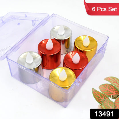 Set of six Wukusy electrical candles Diyas LED tea lights for home decor and ambiance lighting.