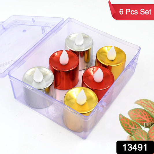Set of six Wukusy electrical candles Diyas LED tea lights for home decor and ambiance lighting.