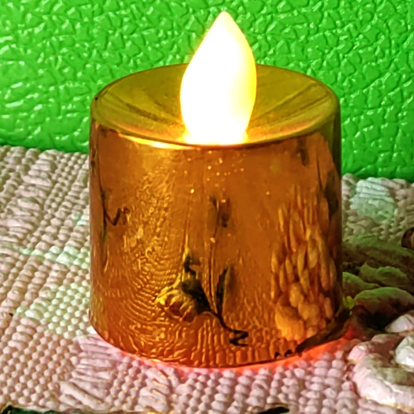 Set of six Wukusy electrical candles Diyas LED tea lights for home decor and illumination, with glowing warm light.