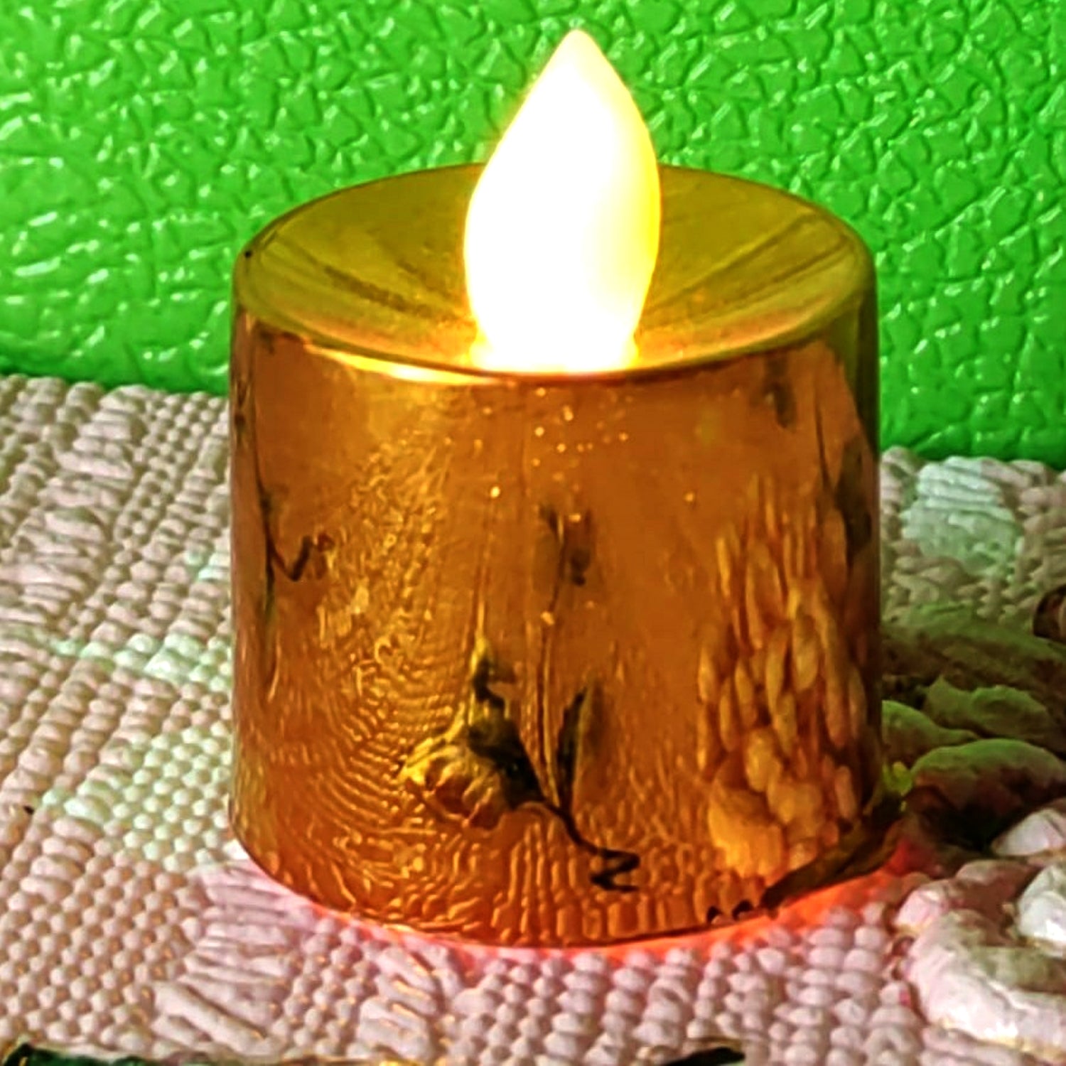 Set of six Wukusy electrical candles Diyas LED tea lights for home decor and illumination, with glowing warm light.