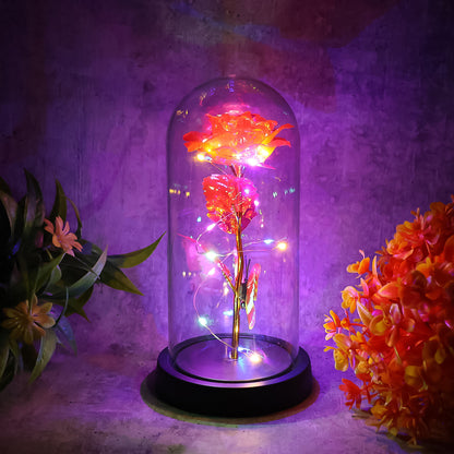 Elegant LED eternal rose in a clear plastic dome, decorative home improvement piece by Wukusy, battery not included.