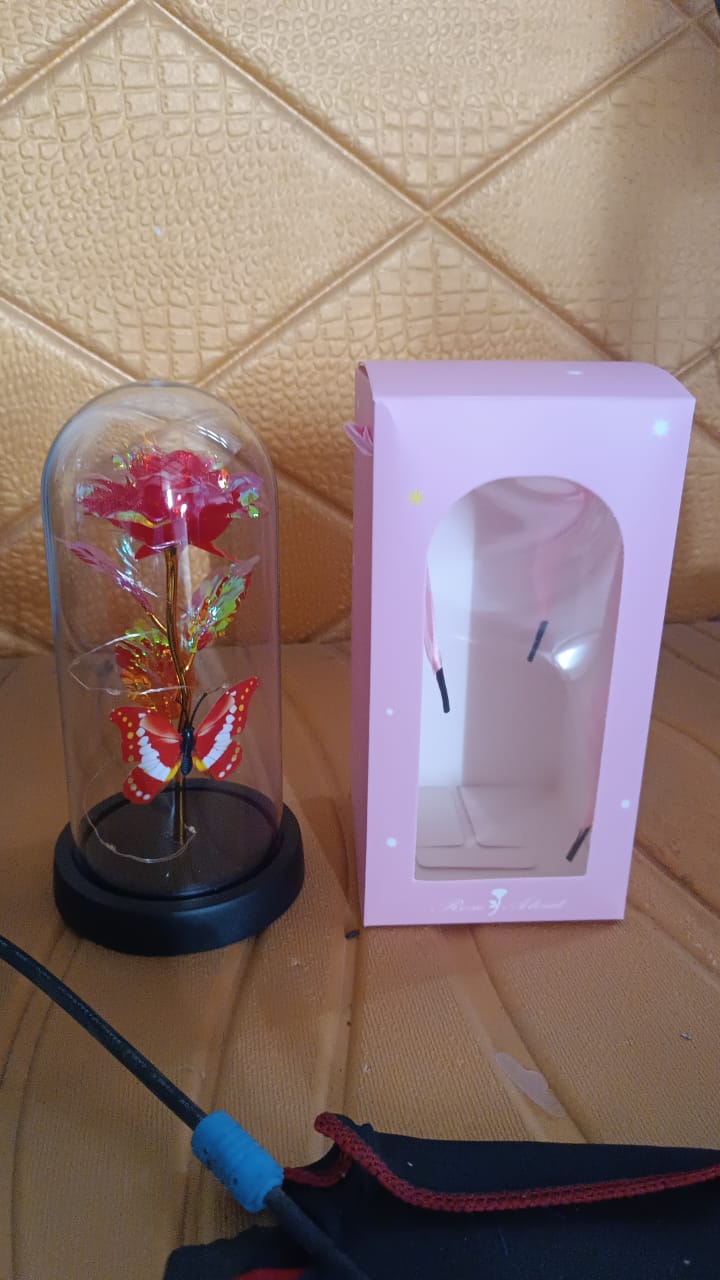 Wukusy elegant LED eternal rose inside a clear plastic dome, perfect for home decor, battery not included.