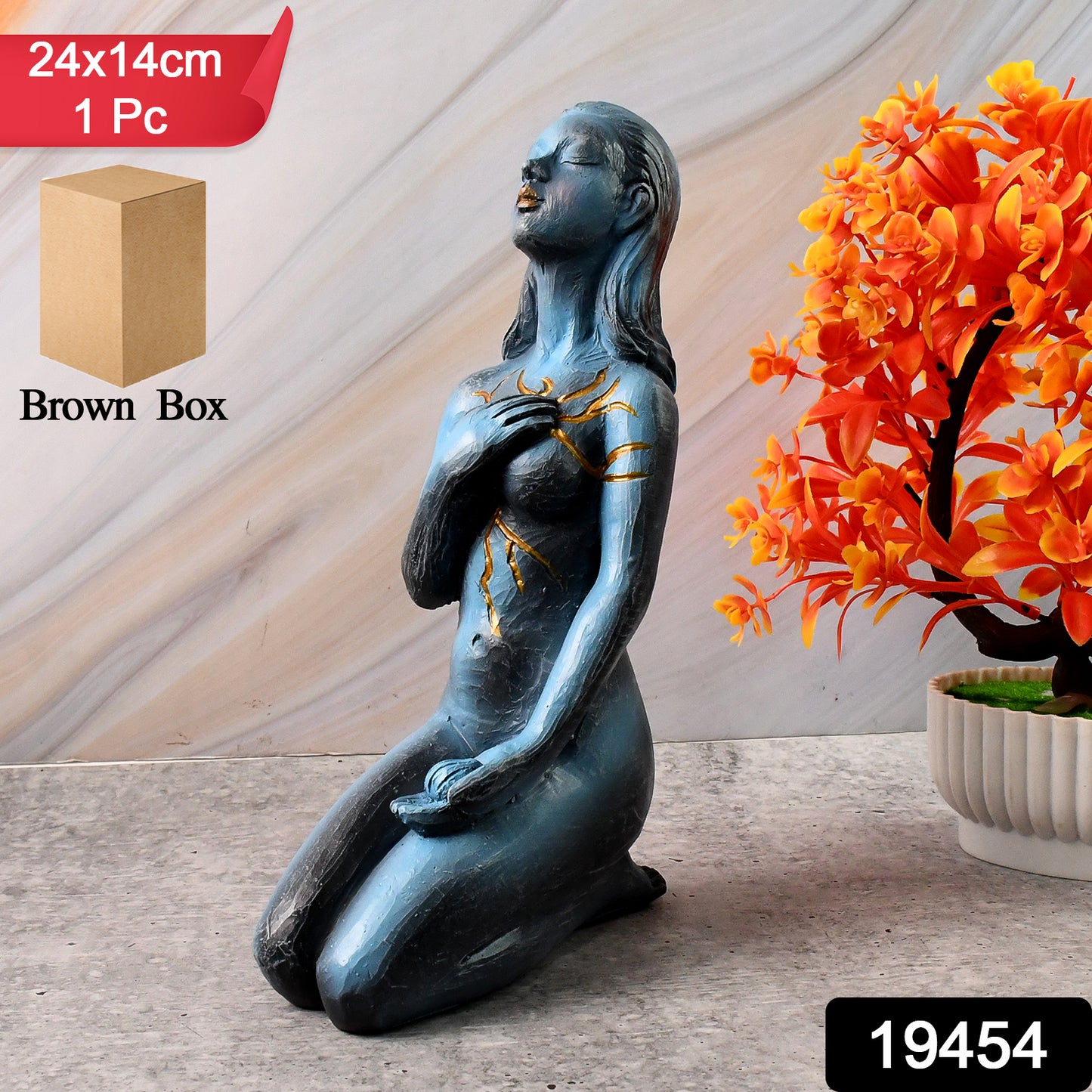 Elegant resin kneeling woman decorative statue by Wukusy, perfect for home decor, showcasing detailed craftsmanship.