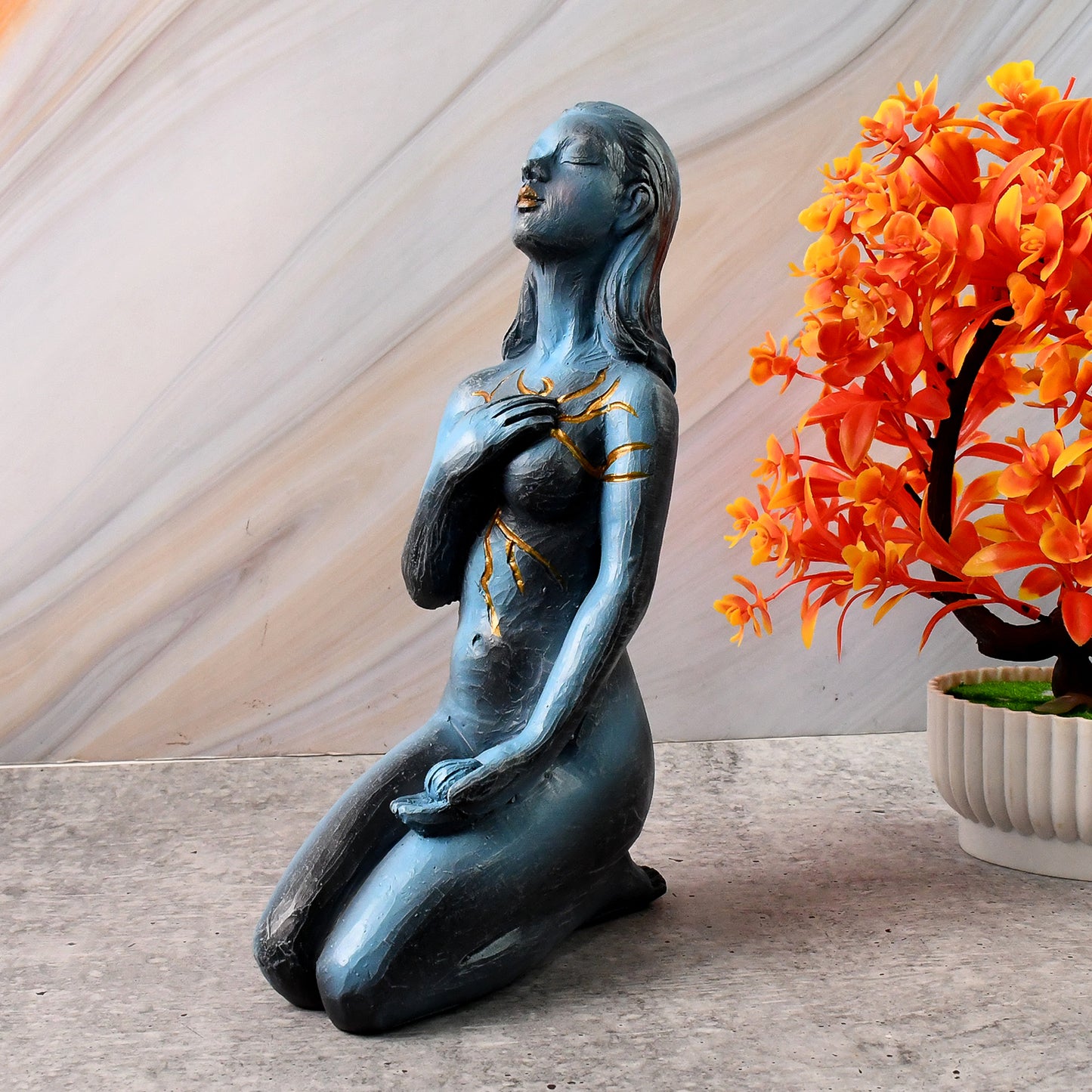Elegant resin kneeling woman decorative statue by Wukusy, showcasing detailed craftsmanship for home improvement decor.