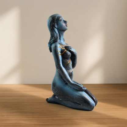 Elegant resin kneeling woman decorative statue by Wukusy, perfect for home improvement and interior decor.