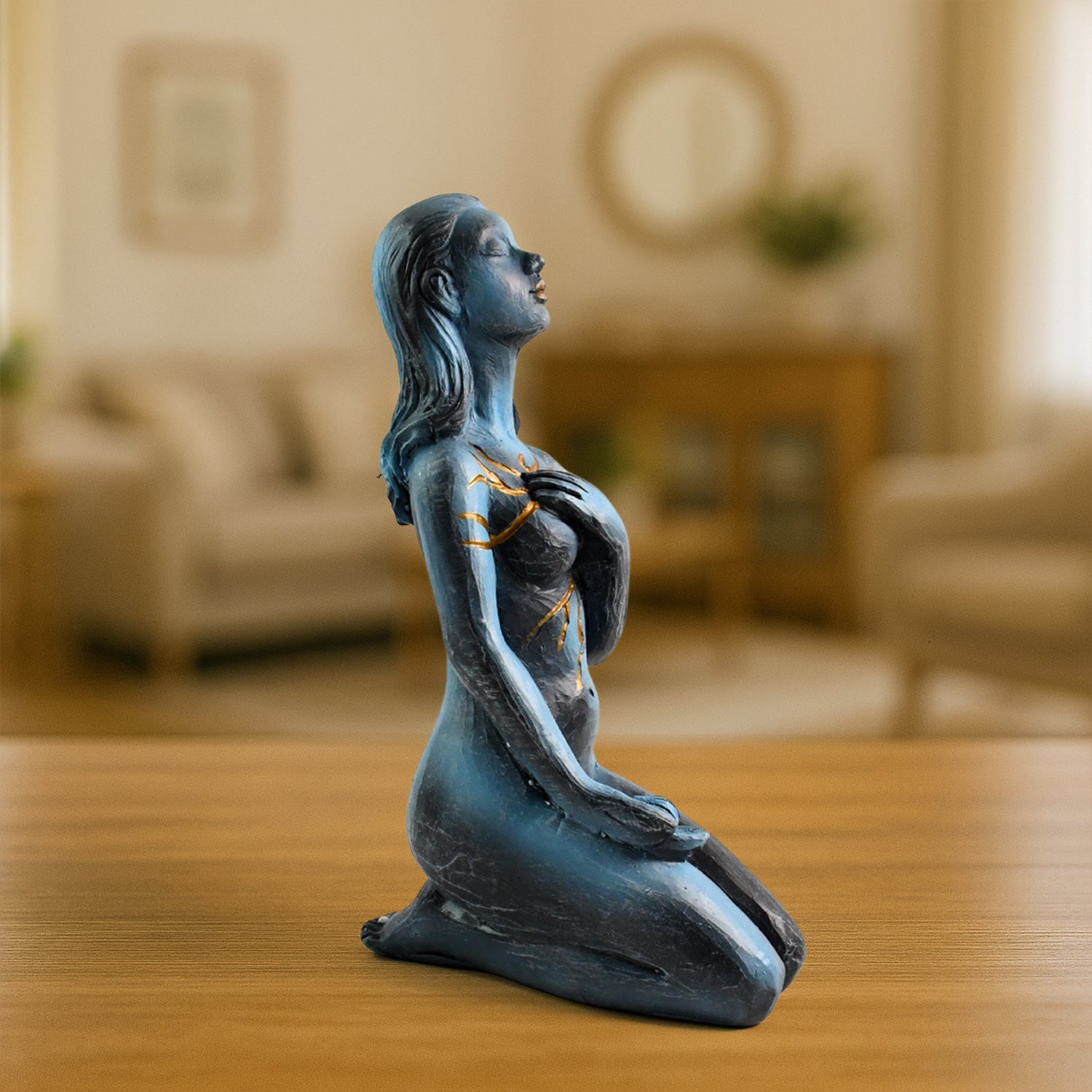 Elegant resin kneeling woman decorative statue by Wukusy, suitable for home decor and improvement, detailed and artistic.