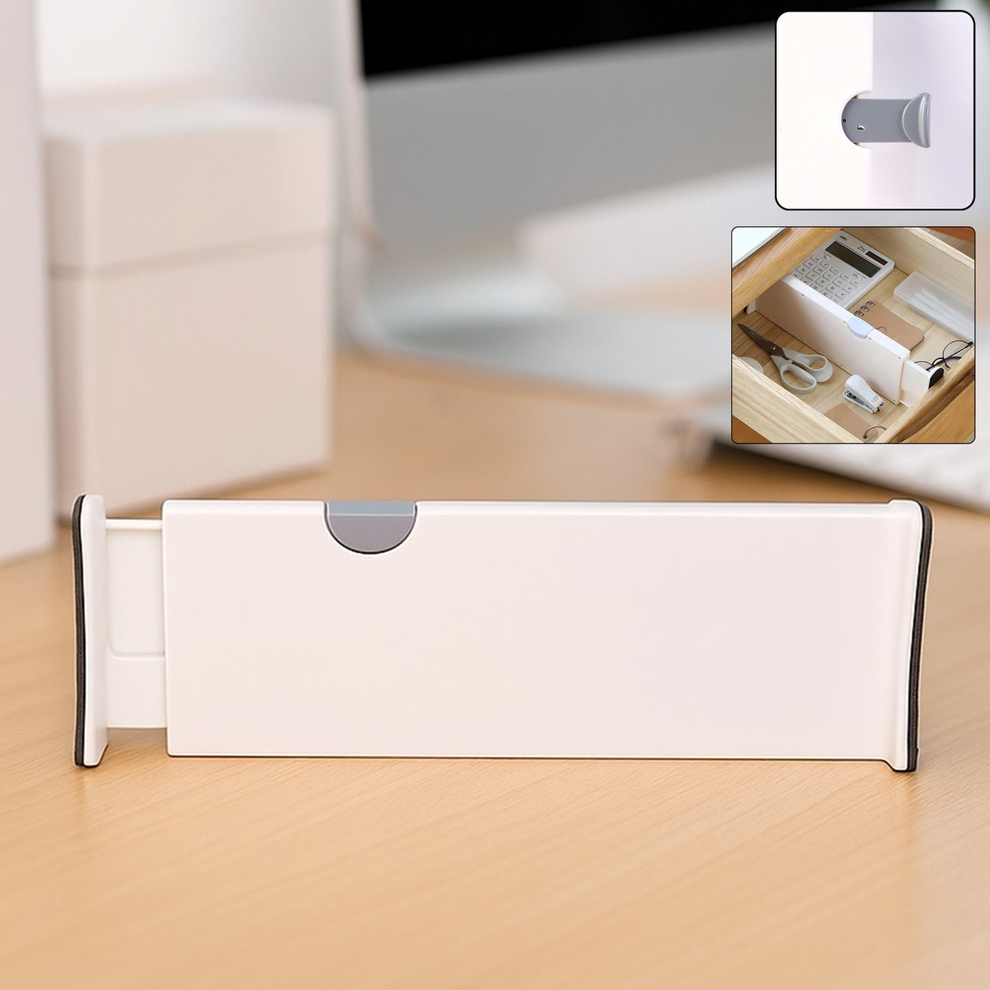Wukusy expandable drawer dividers for home and office, adjustable storage organizers in a single-piece design.