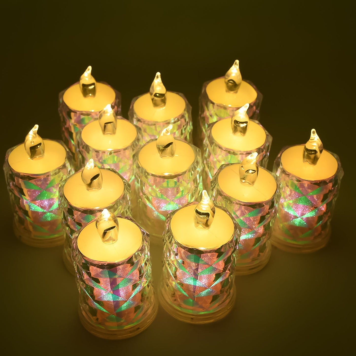 Wukusy 12-pack LED tealight candles for festive lighting, ideal for home decor and special occasions.