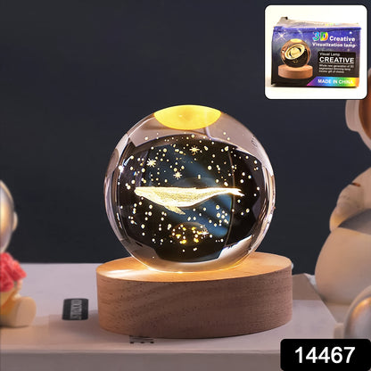 Wukusy Fish 3D Crystal Ball Lamp with base, decorative home improvement LED lamp, clear glass sphere featuring a fish design