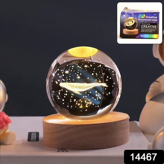 Wukusy Fish 3D Crystal Ball Lamp with base, decorative home improvement LED lamp, clear glass sphere featuring a fish design