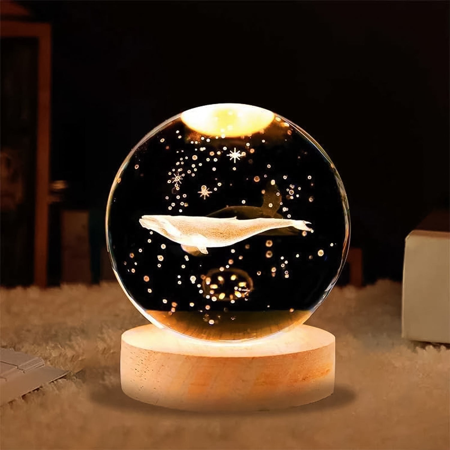 Wukusy Fish 3D Crystal Ball Lamp with base, decorative home improvement light featuring a detailed fish design.