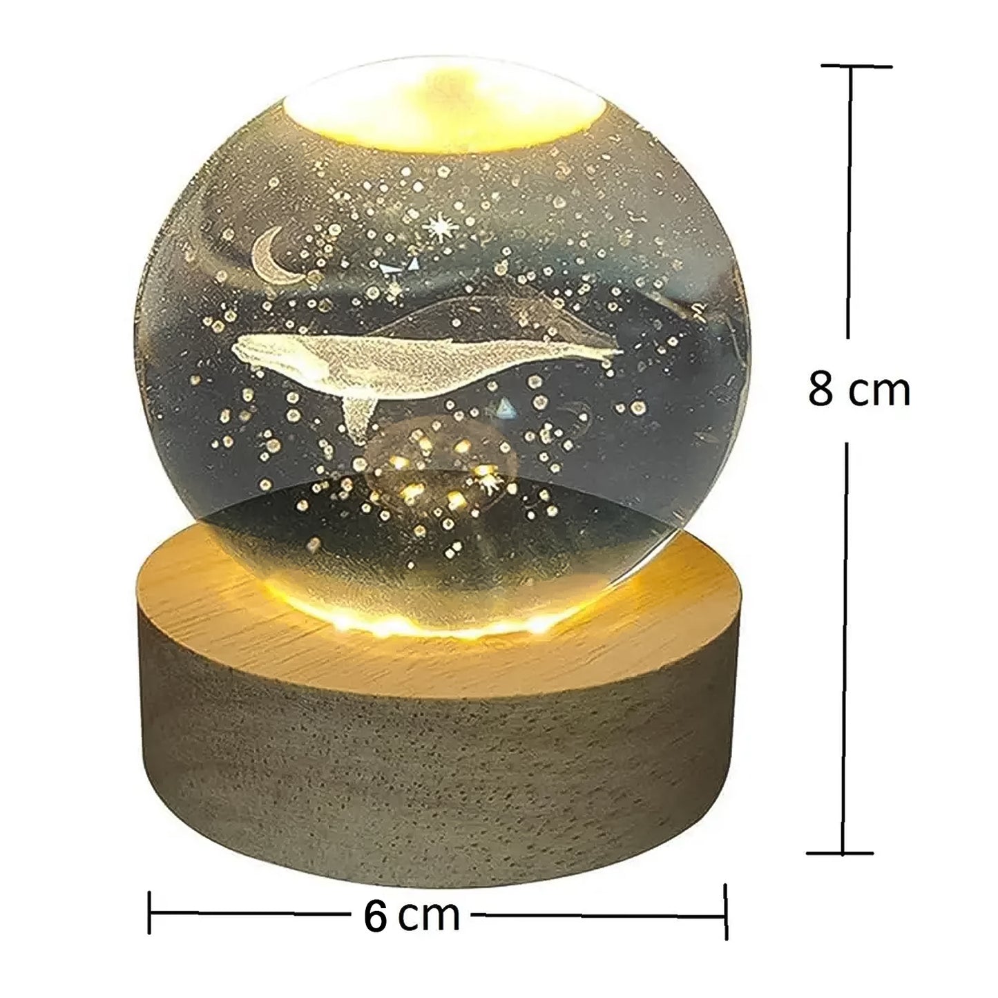 Wukusy Fish 3D Crystal Ball Lamp with base, home decor light featuring a detailed fish design and modern appearance.