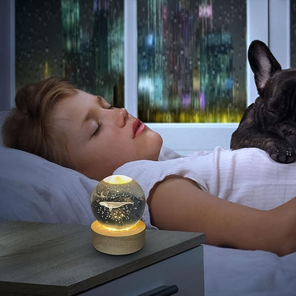 Wukusy Fish 3D Crystal Ball Lamp with base, decorative home improvement light featuring a detailed fish design.