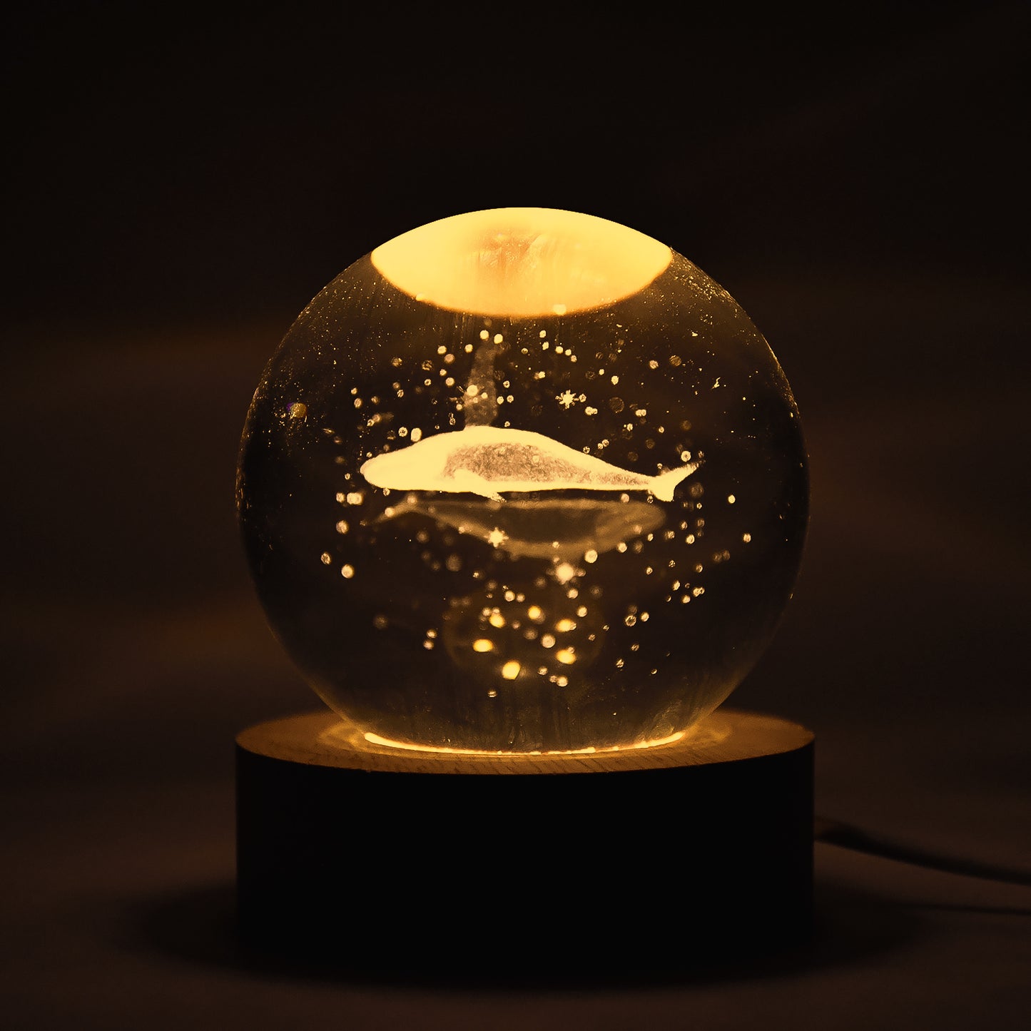 Wukusy Fish 3D Crystal Ball Lamp with base, decorative home improvement lighting, featuring a detailed fish design in a glass sphere