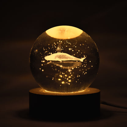 Wukusy Fish 3D Crystal Ball Lamp with base, decorative home improvement lighting, featuring a detailed fish design in a glass sphere
