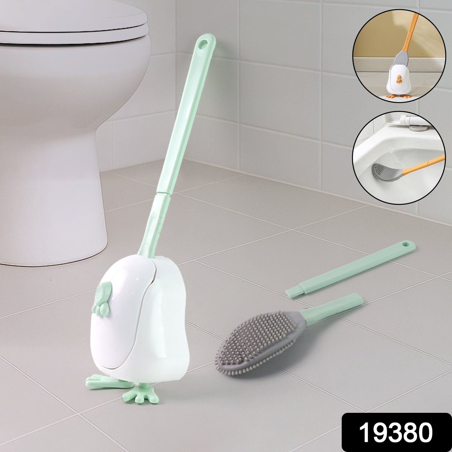 Flexible silicone toilet cleaning brush set by Wukusy, featuring durable, easy-to-clean brushes for bathroom hygiene.