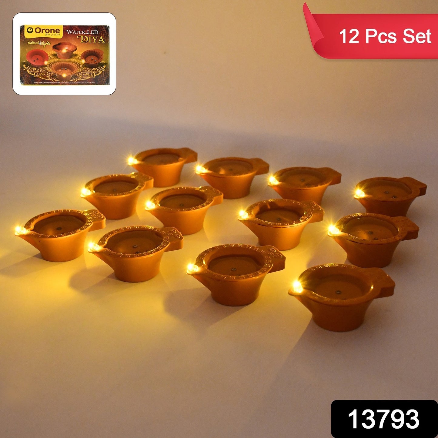 Set of 12 Wukusy Flower Water Sensor Diyas for Diwali decoration, traditional home improvement lighting for festive celebrations.