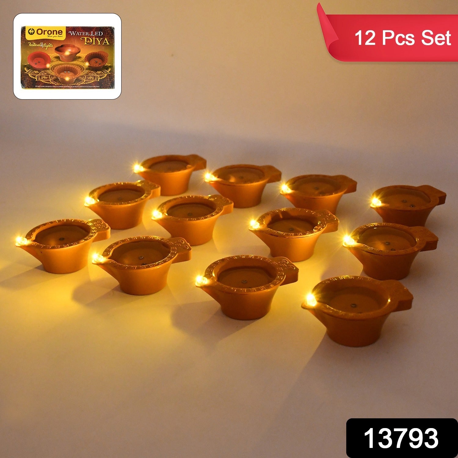 Set of 12 Wukusy Flower Water Sensor Diyas for Diwali decoration, traditional home improvement lighting for festive celebrations.