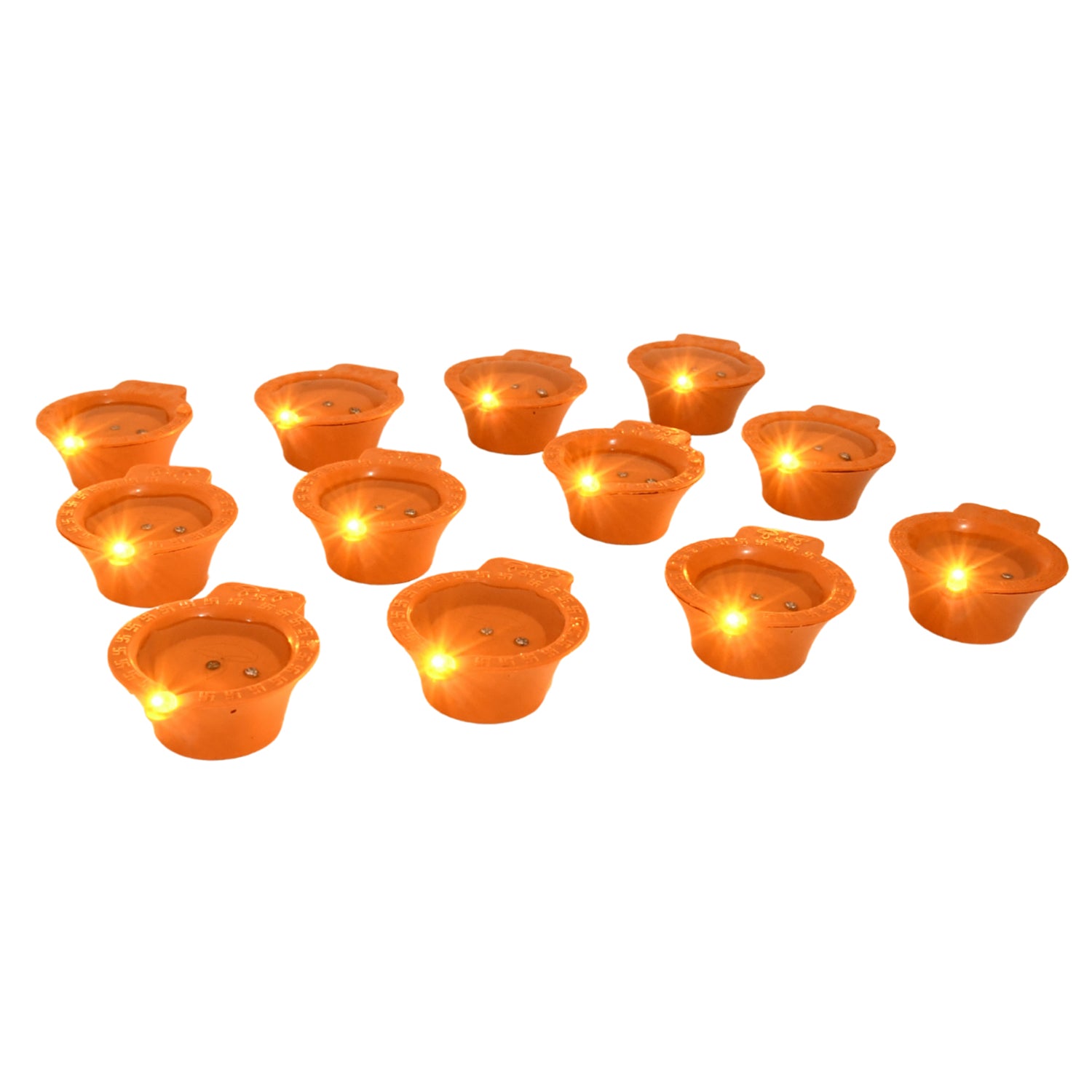 Set of 12 Wukusy Flower Water Sensor Diyas for Diwali decoration, showcasing decorative traditional oil lamps for festive lighting.
