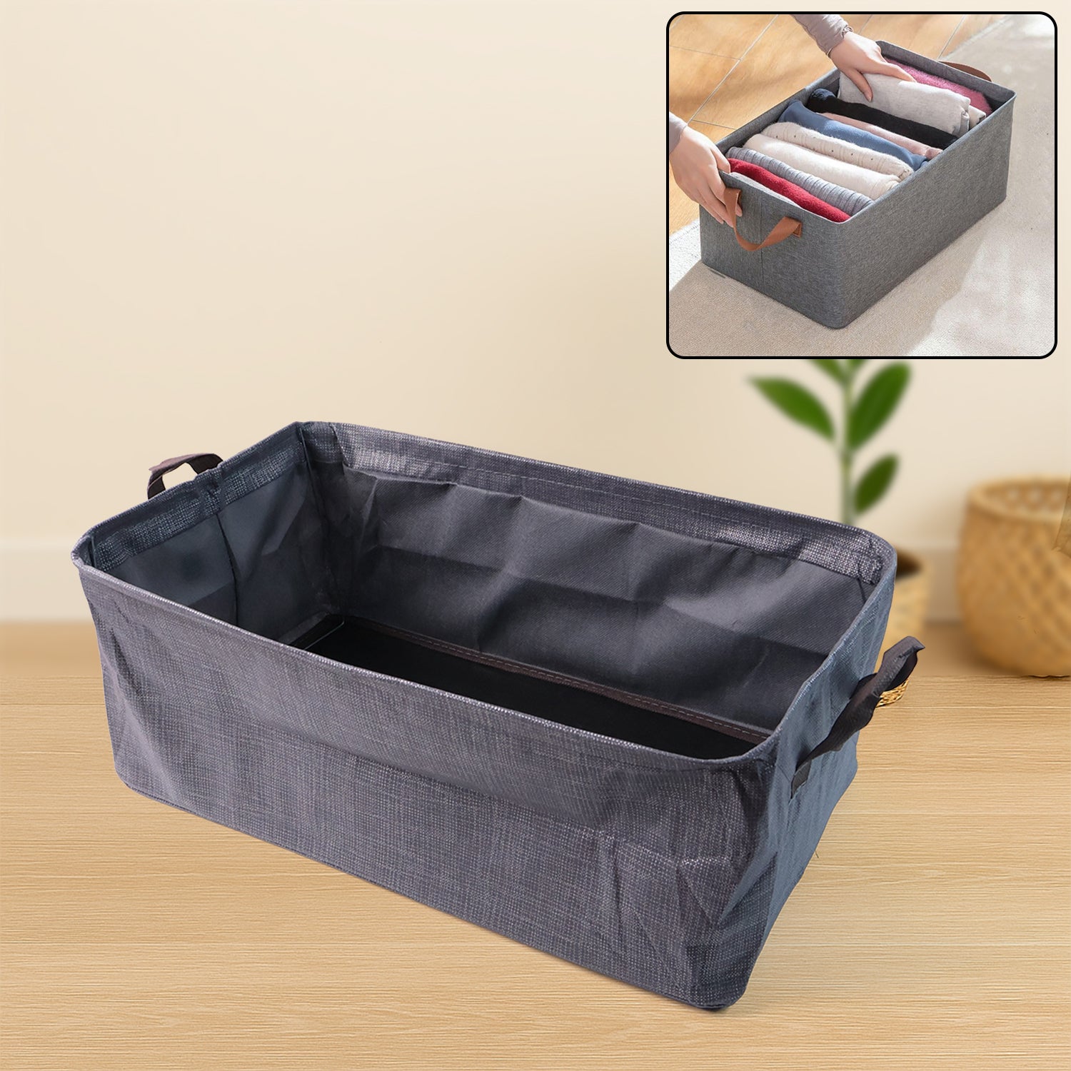 Wukusy foldable cloth storage organizer bag with handles, 46x27cm, for home organization and home improvement.