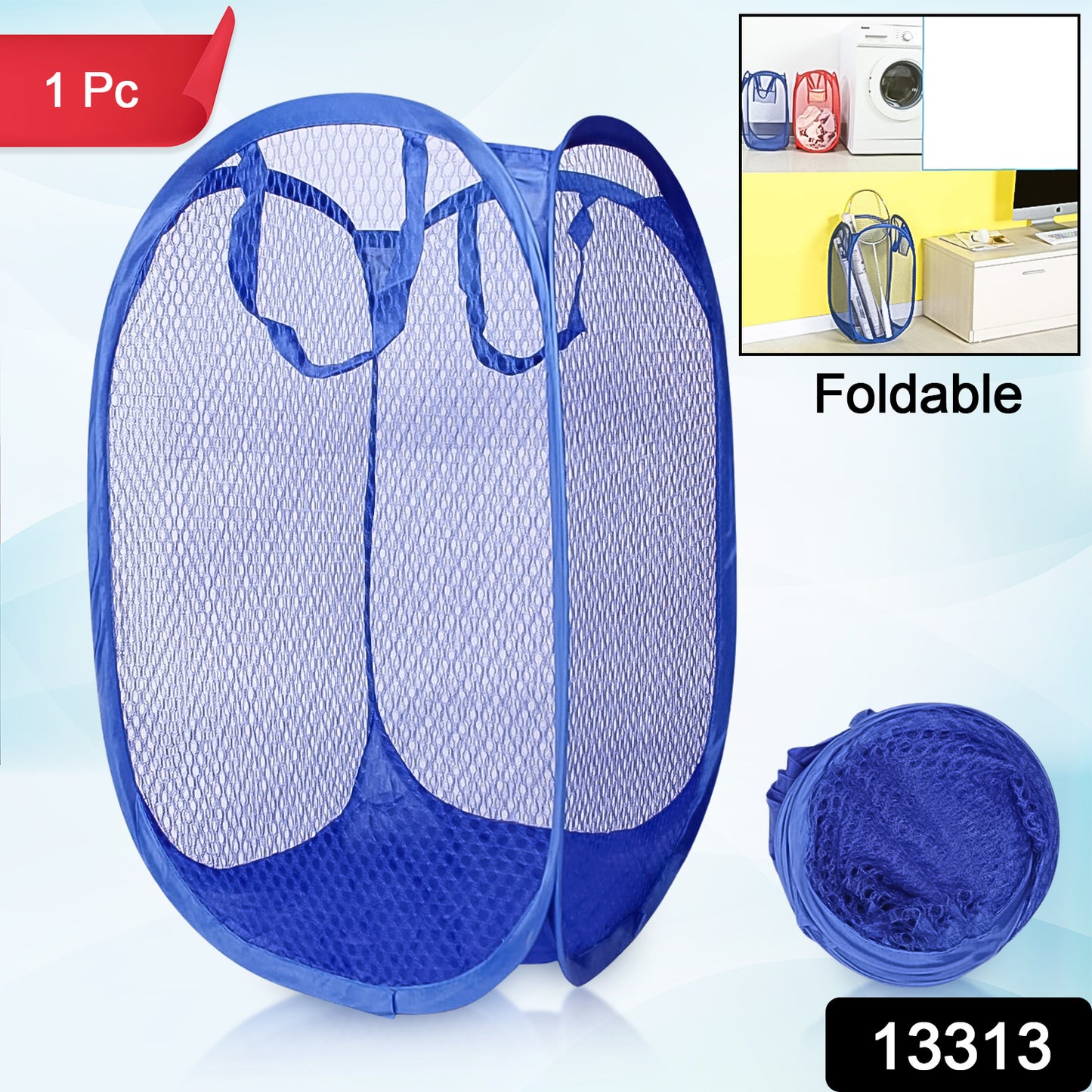 Wukusy foldable mesh laundry bag in mixed colors, collapsible design for home organization and laundry storage.