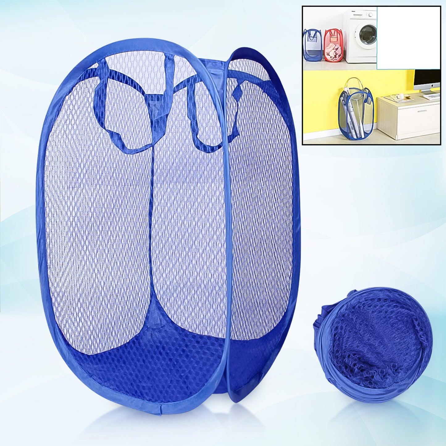 Wukusy foldable collapsible mesh laundry bag in mixed colors, ideal for home organization and laundry storage.