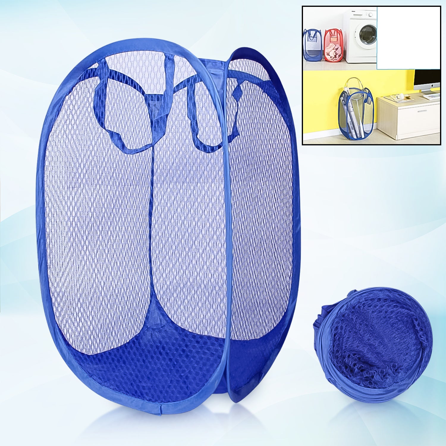 Wukusy foldable collapsible mesh laundry bag in mixed colors, ideal for home organization and laundry storage.