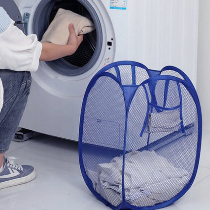 Wukusy foldable collapsible mesh laundry bag in mixed colors, lightweight and spacious for home organization and laundry sorting.