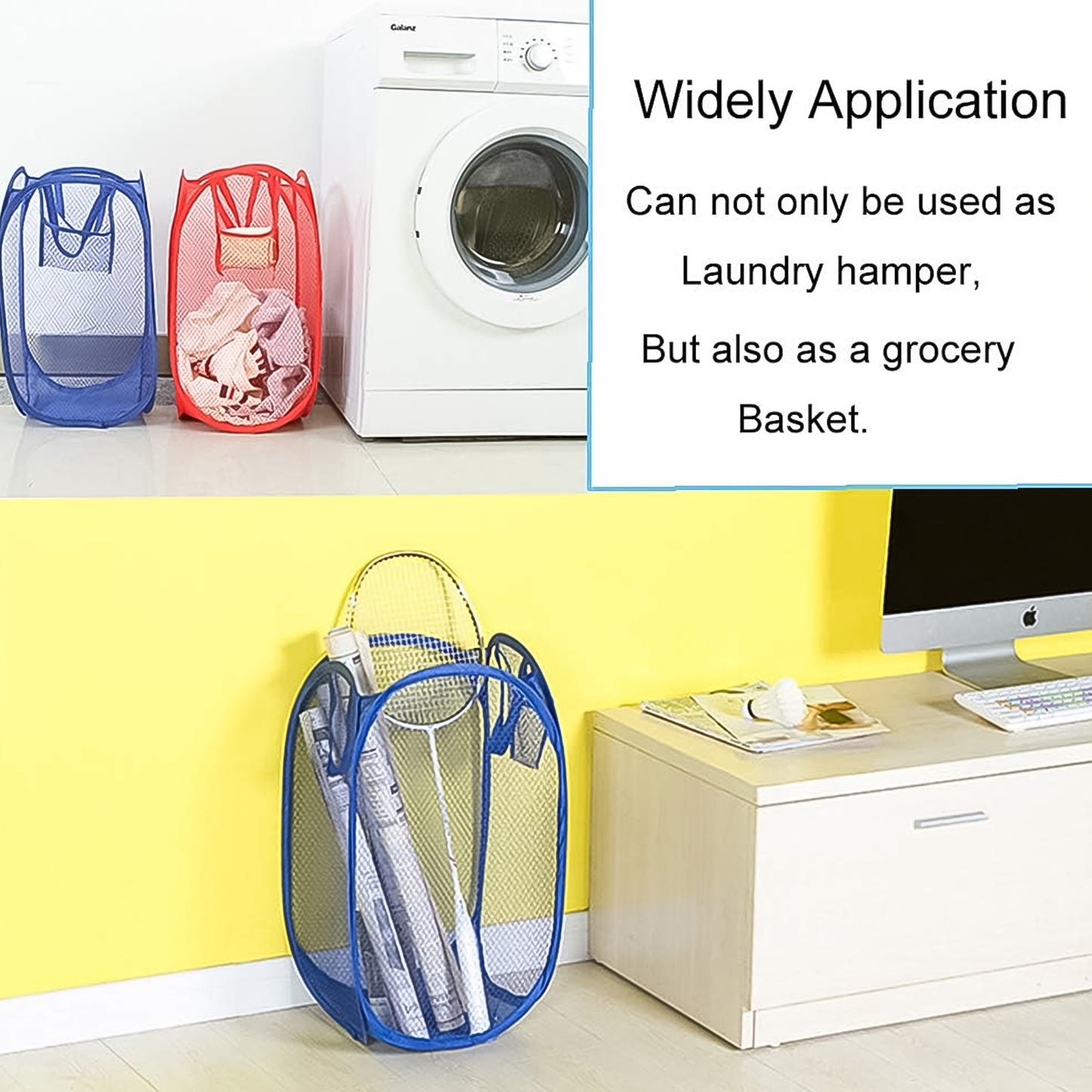 Wukusy foldable collapsible mesh laundry bag in mixed colors, ideal for home organization and laundry storage.