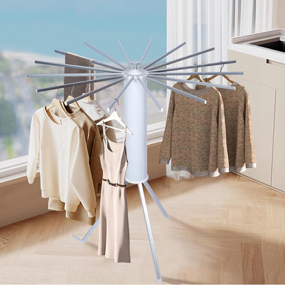 Wukusy foldable rotary clothes drying rack stand for home use, with multiple drying arms and a sturdy frame.