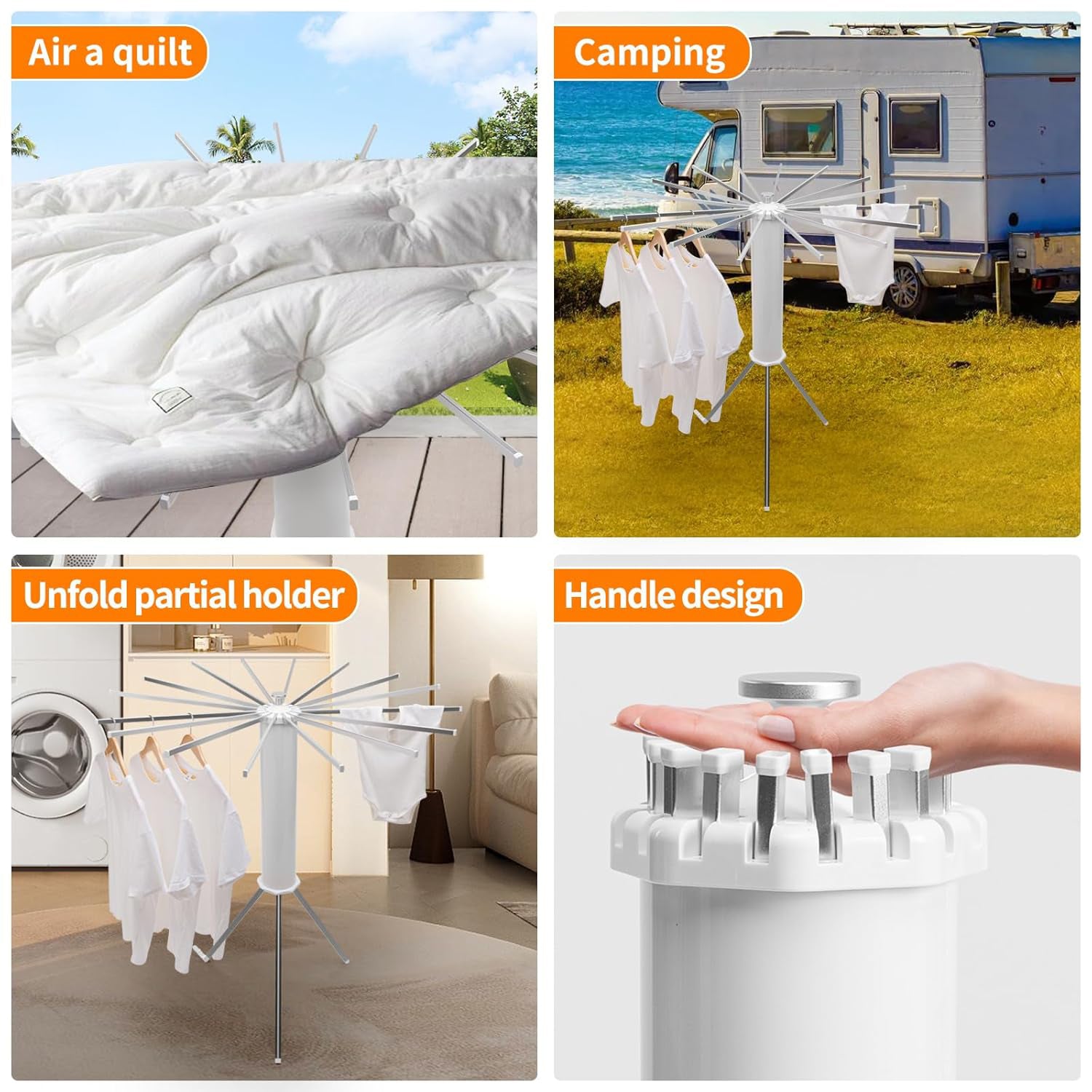 Wukusy foldable rotary clothes drying rack stand for indoor and outdoor use, with multiple drying bars and compact design.