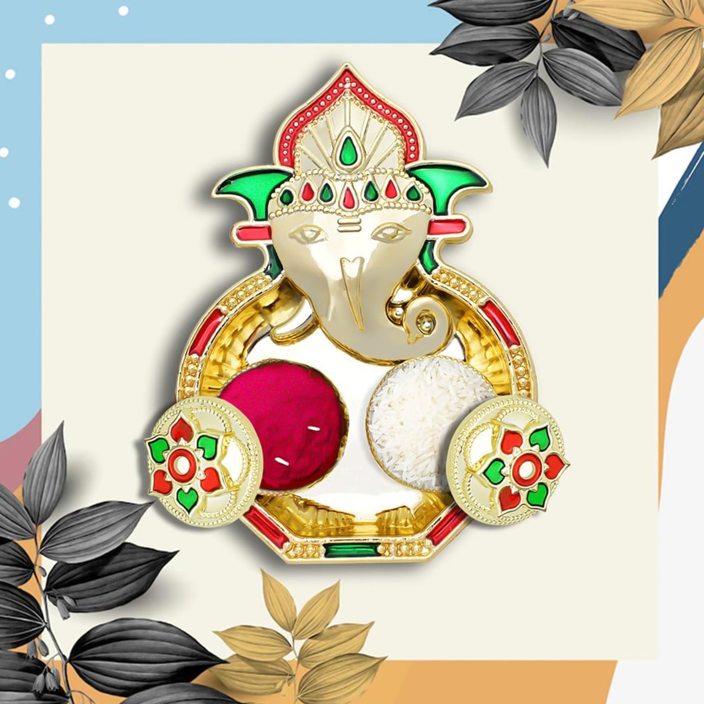 Decorative Kumkum box with Ganesh design by Wukusy, ideal for home improvement and religious offerings.