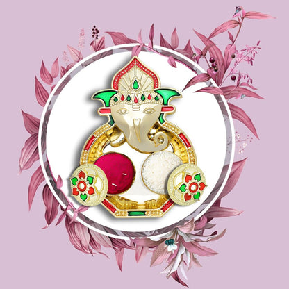 Decorative Ganesh design Kumkum box by Wukusy for home improvement, featuring intricate patterns and vibrant colors.