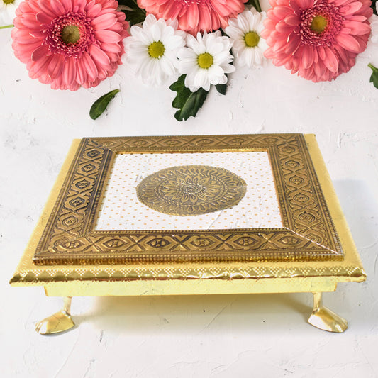 Golden Wukusy square Pooja Chowki Patla Bajot, 2020 cm, home improvement, sturdy and elegant for prayer room use.