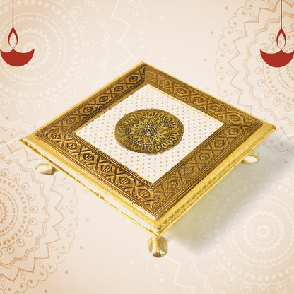 Golden square Pooja Chowki Patla Bajot from Wukusy, 2020 cm, showcasing a sleek, square-shaped home improvement platform.